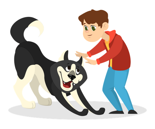 Boy playing with dog Illustration