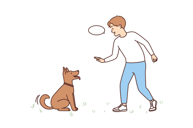 Boy playing with dog  Illustration