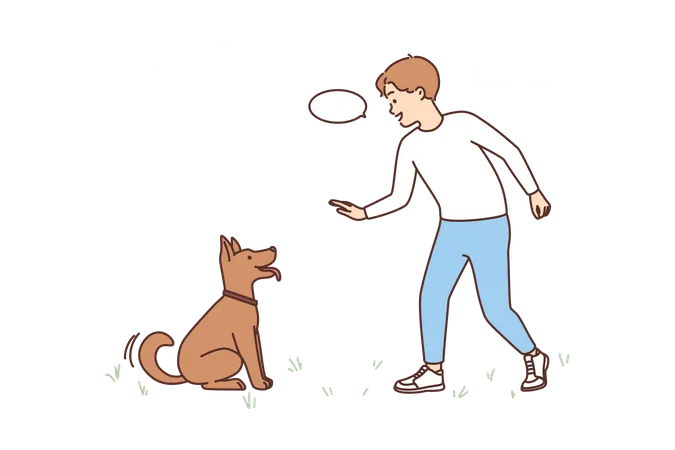 Boy playing with dog  Illustration