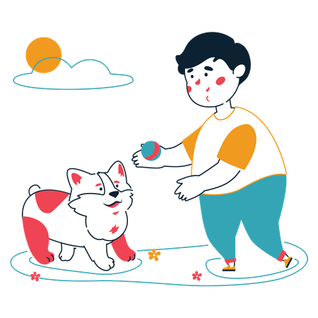 Boy playing with dog  Illustration