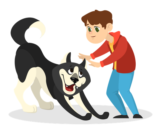 Boy playing with dog  Illustration