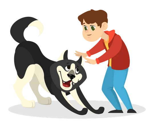 Boy playing with dog  Illustration