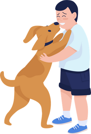 Boy playing with dog  Illustration