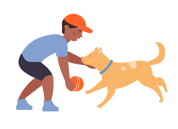 Boy playing with dog  Illustration