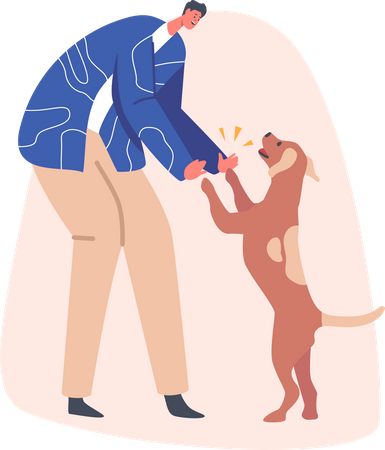 Boy playing with dog  Illustration