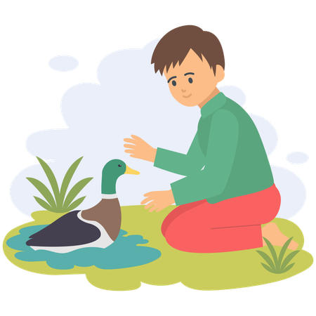 Boy playing with duck  Illustration