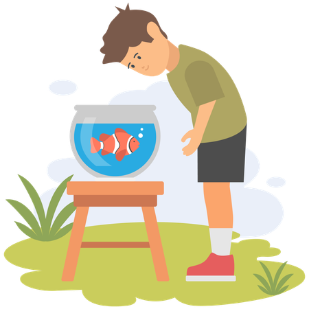 Boy playing with fish  Illustration