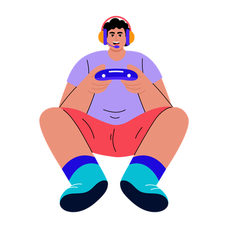 Boy playing with game controller  Illustration