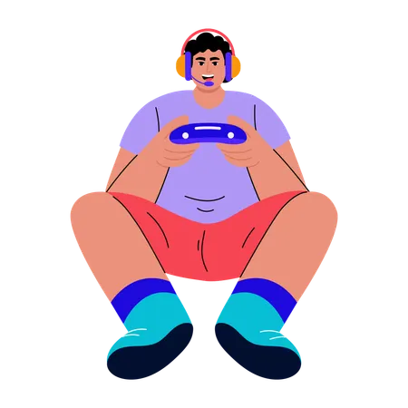 Boy playing with game controller  Illustration