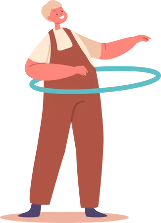 Boy Playing with Hula Hoop Illustration