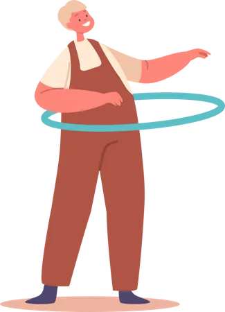 Boy Playing with Hula Hoop  Illustration