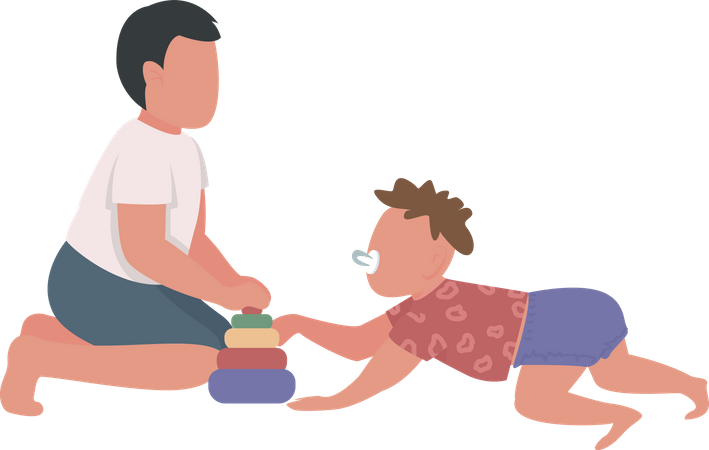 Boy playing with little brother  Illustration