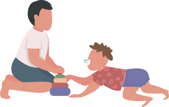 Boy playing with little brother Illustration