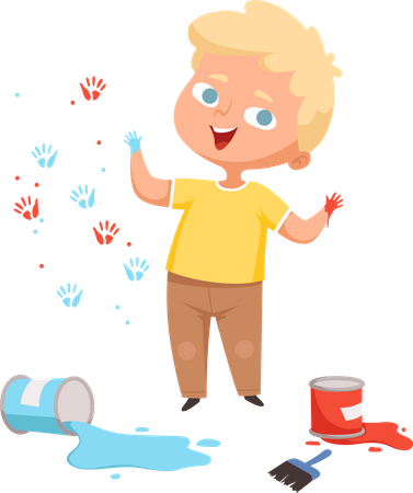 Boy playing with paint Illustration