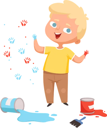 Boy playing with paint  Illustration