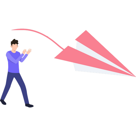 Boy playing with paper airplane  Illustration