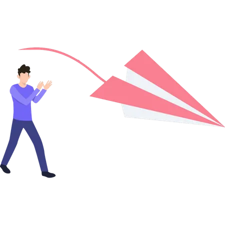 A Boy Is Playing With A Paper Airplane Illustration