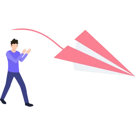 Boy playing with paper airplane  Illustration