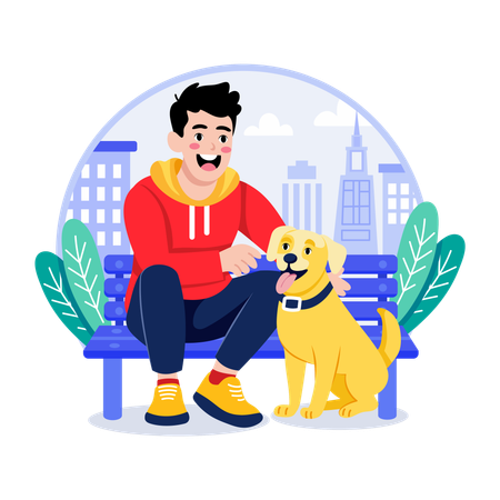 Boy playing with Pet  Illustration
