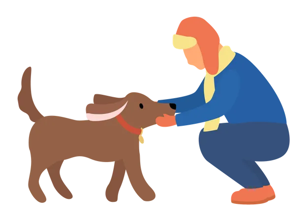 Boy Playing With Pet  Illustration