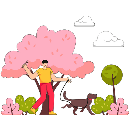 Boy playing with pet dog  Illustration