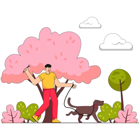 Boy playing with pet dog  Illustration