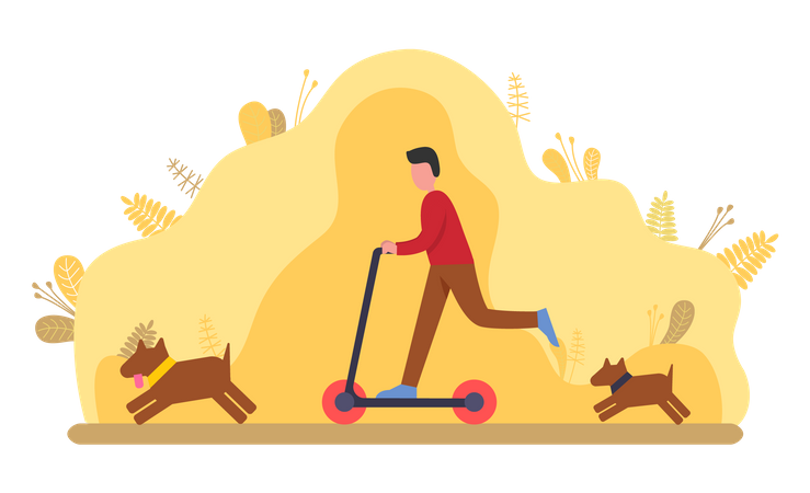 Boy playing with pet dogs  Illustration