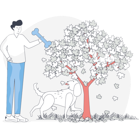 Boy playing with pet  Illustration