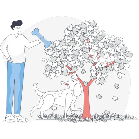 Boy playing with pet  Illustration
