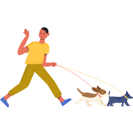 Boy playing with pets  Illustration