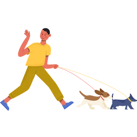 Boy playing with pets  Illustration