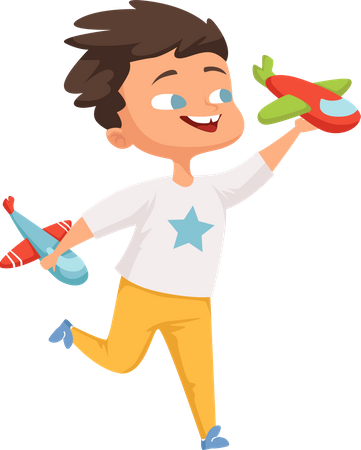 Boy playing with plane toys  Illustration