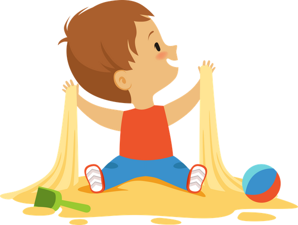 Boy playing with sand Illustration