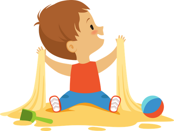 Boy playing with sand  Illustration