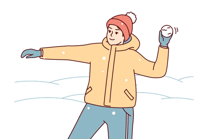 Boy playing with snowball  Illustration