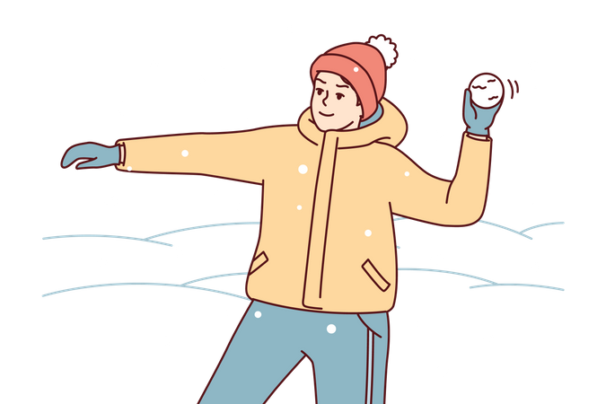 Boy playing with snowball  일러스트레이션