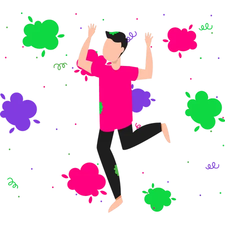 Boy playing with the colors of Holi Illustration