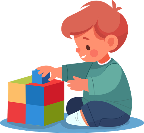 Boy playing with toy blocks  Illustration