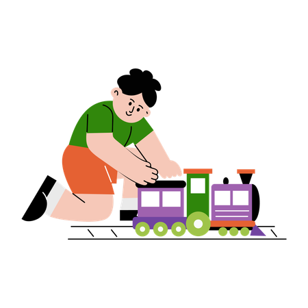 Boy playing with toy train  Illustration