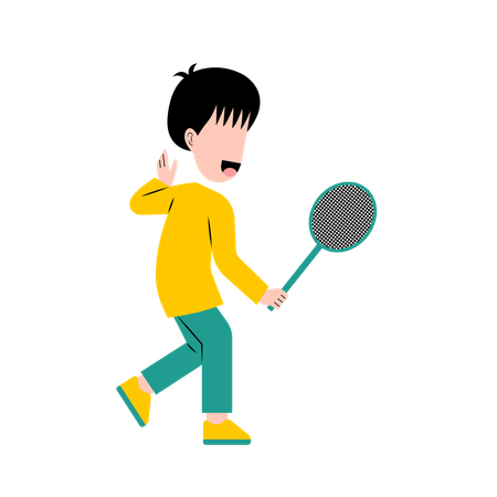 Boy plays badminton game  Illustration