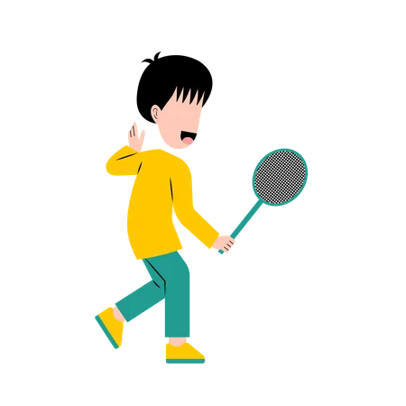 Little Boy Playing Badminton Illustration