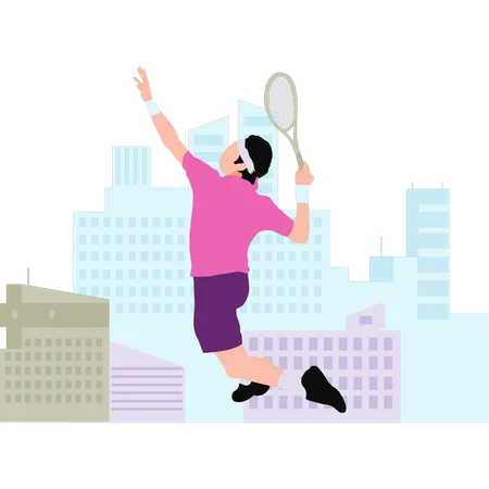 Boy plays badminton match  Illustration