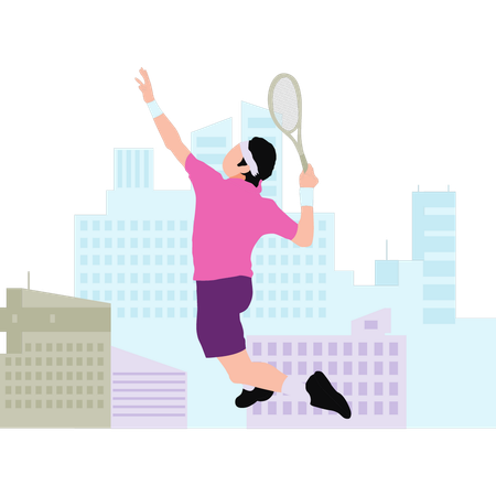 Boy plays badminton match  Illustration