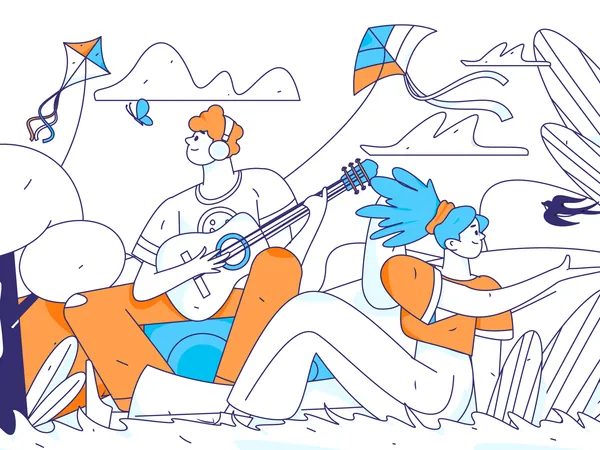 Boy plays guitar in park  Illustration