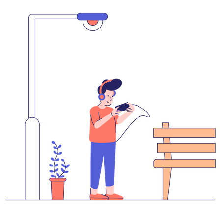 Boy plays mobile game  Illustration