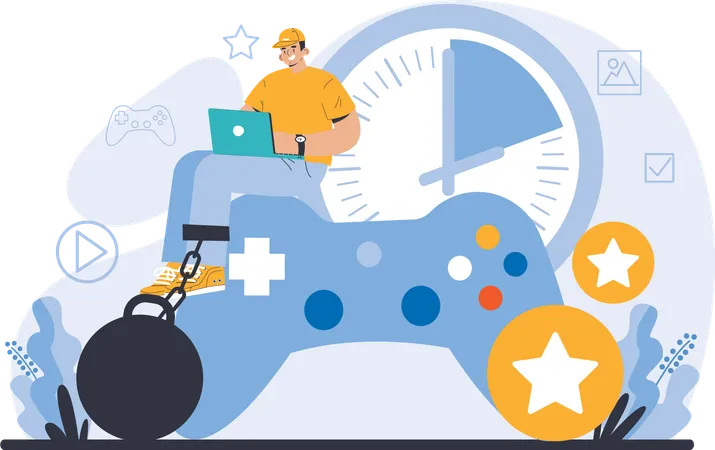 Boy plays online video game  Illustration