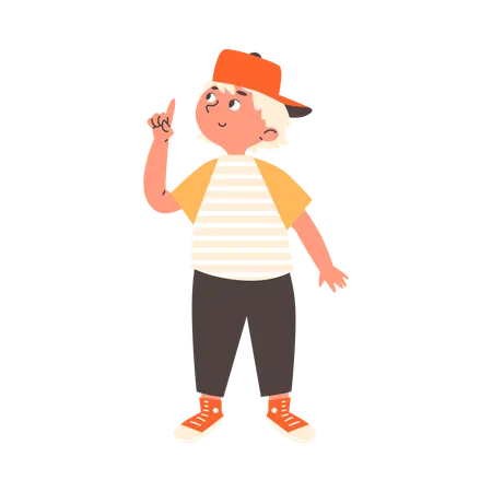 Boy point finger up to something  Illustration