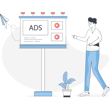 Boy Pointing Ads Board  Illustration