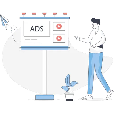 Boy Pointing Ads Board  Illustration