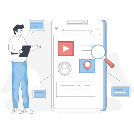 Boy  pointing app testing  Illustration